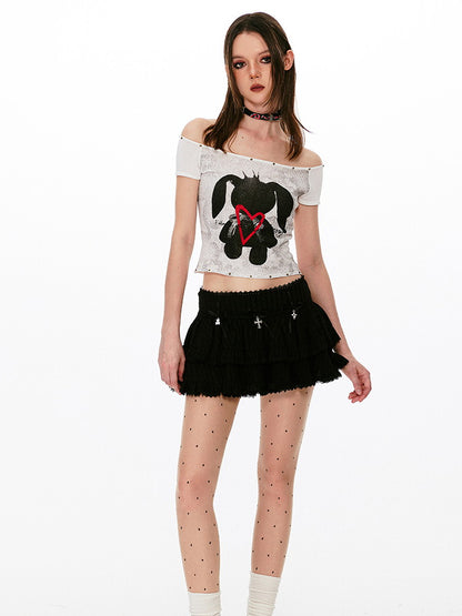 Rabbit Off-Shoulder Short Tight T-Shirt