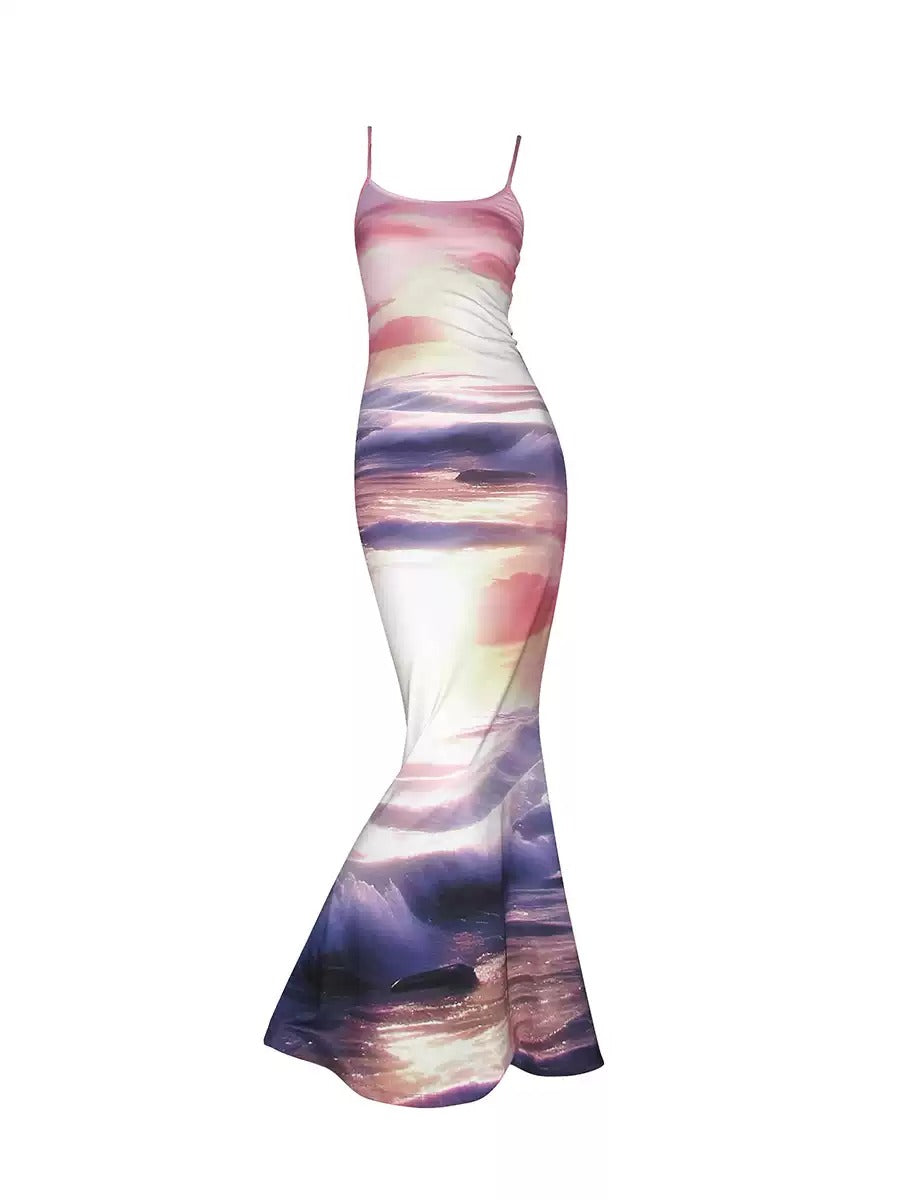 Scenery Long Camisole Tight Gradation Dress