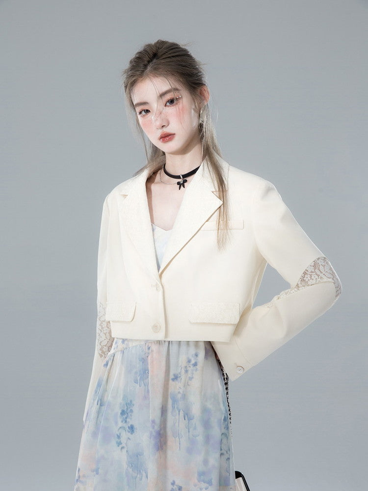 Flower Sleeve-Lace Nichi V-Neck Short-Jacket