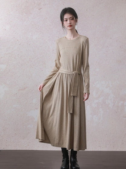 Knit Crew-Neck Long-Sleeve Chic Dress