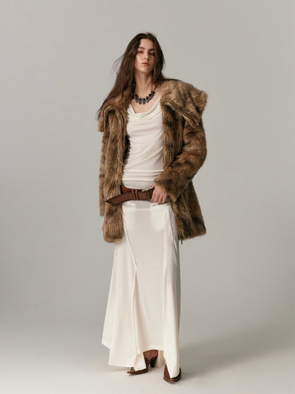 Elegant Long Occasion High-End Big-Collar Fur-Coat