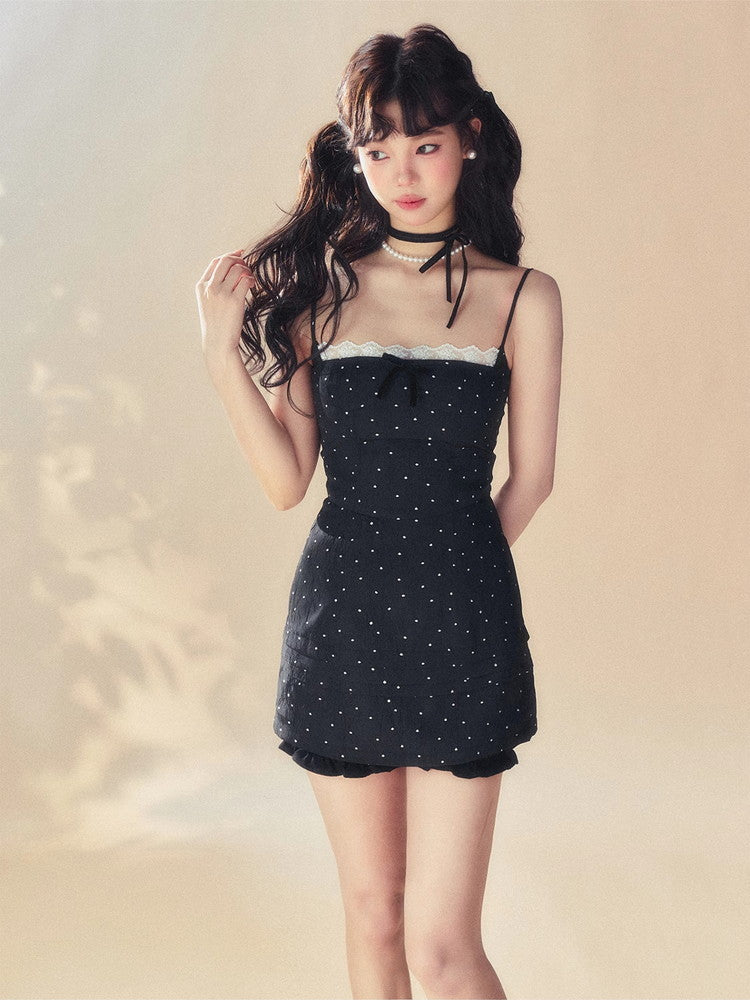 Dot Lace Camisole Tight Short Sexy Dress＆Short-Pants