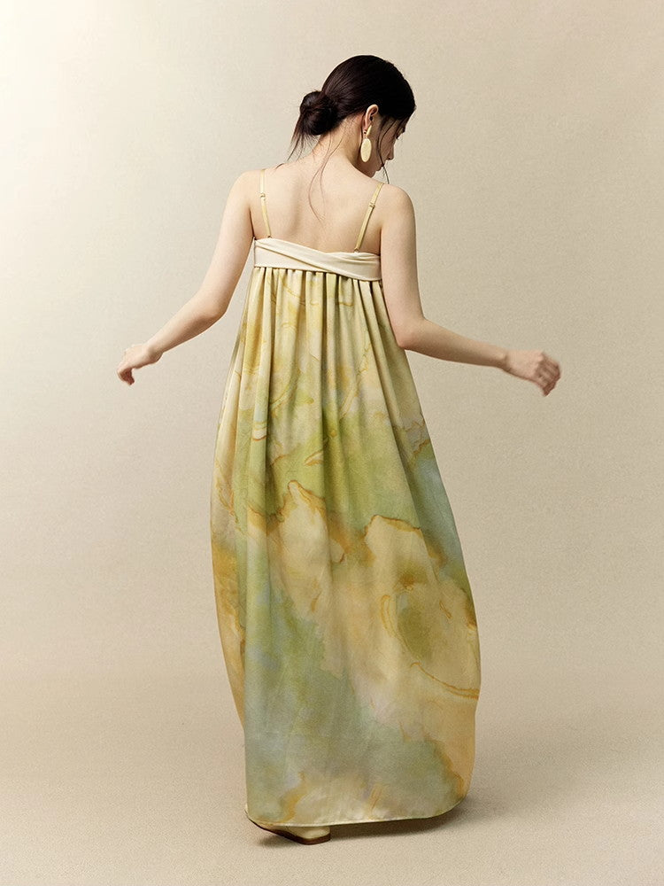 Tie-Dye Marble Camisole Retro Classy Long-Dress