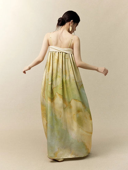 Tie-Dye Marble Camisole Retro Classy Long-Dress