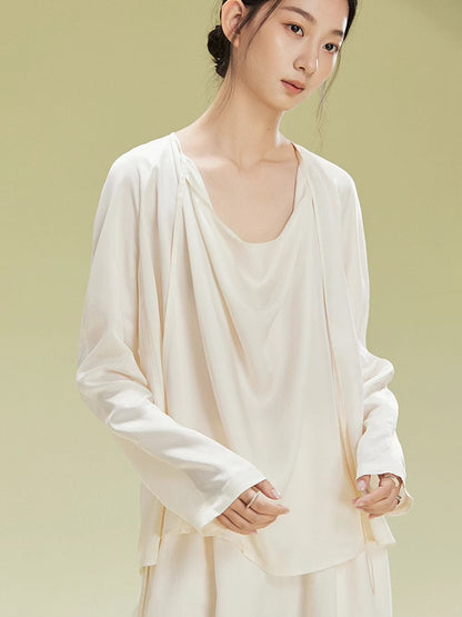 Drape Loose Long-Sleeve Natural Tops