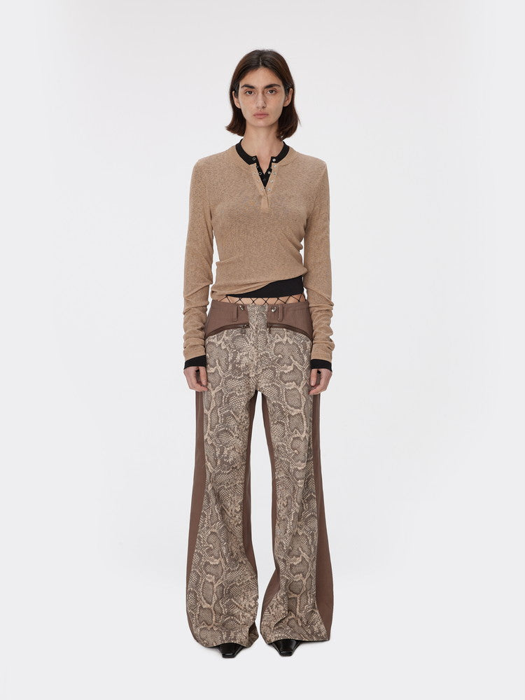 Denim Wide-Leg Casual Patchwork Python Pants