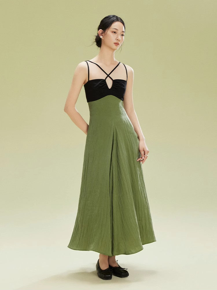 Nichi Flare Camisole Crumply Wrinkled Sexy Long Dress