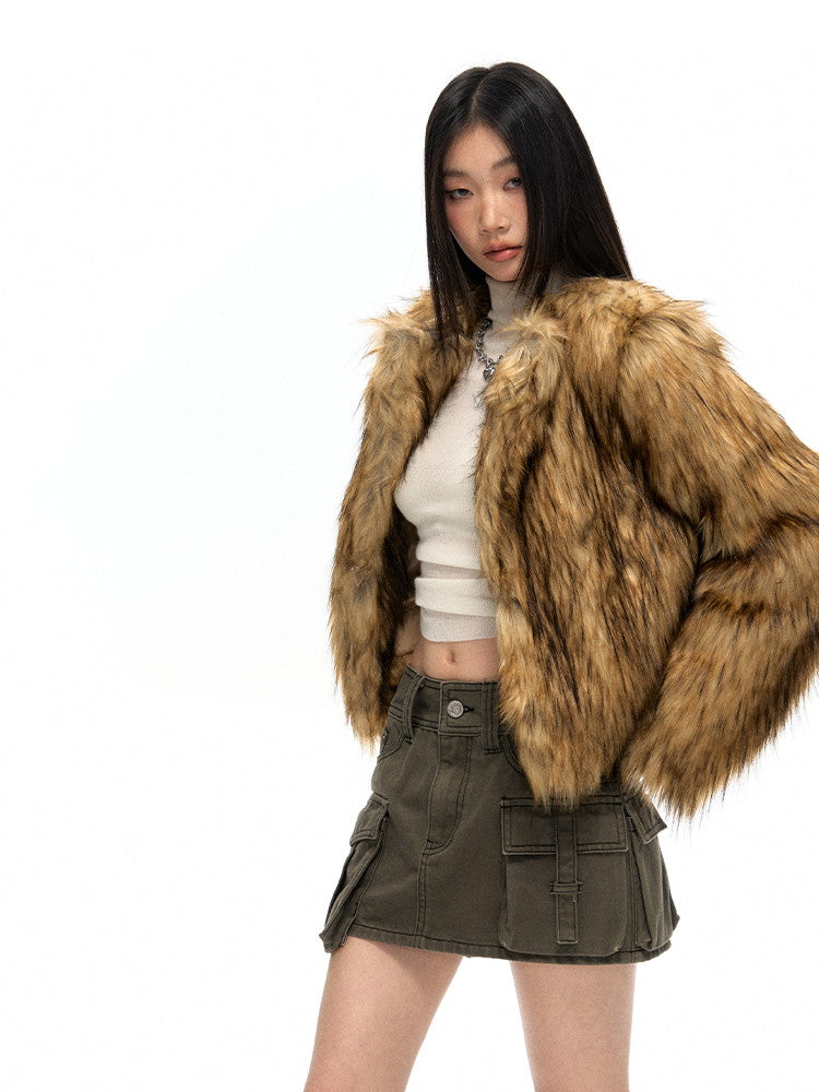 High-End Plain Fluffily Warm Winter Fur-Jacket