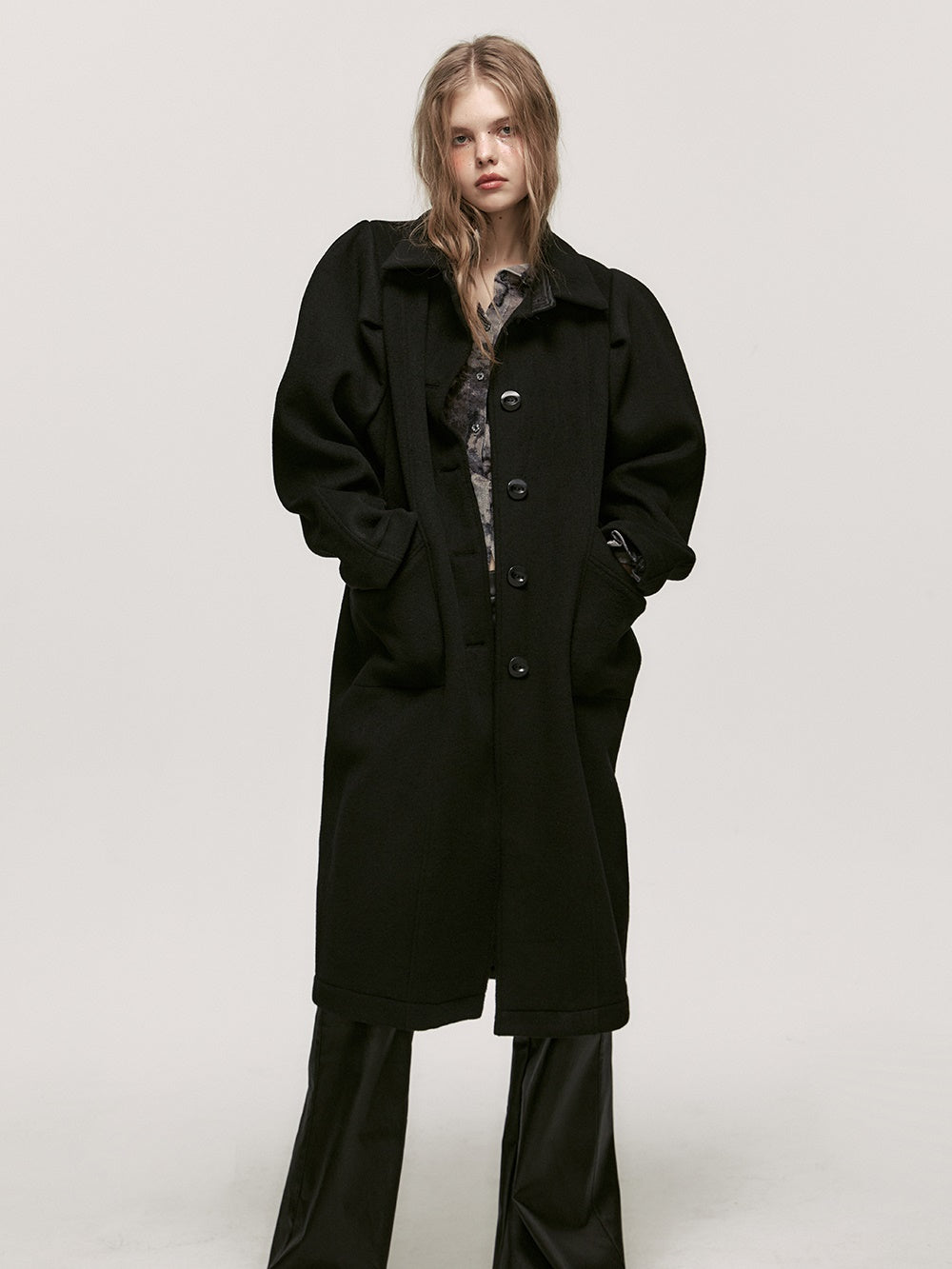 Wool Long Oversize Soutien-Collar-Coat