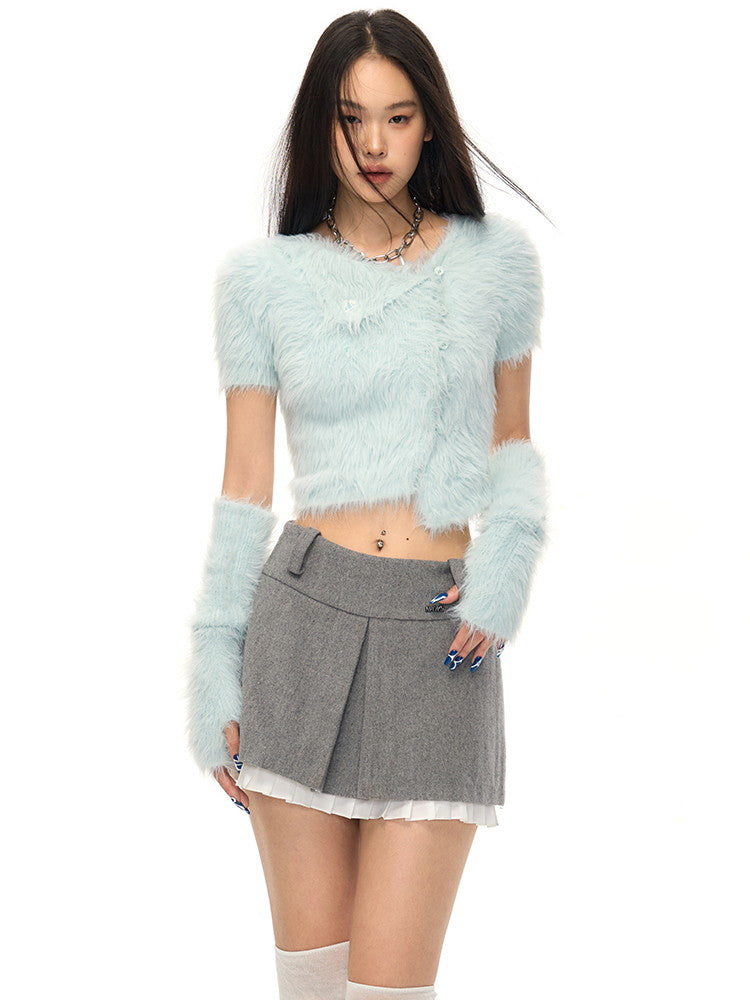 Arm-Cover Fluffily Plain Short Mohair-Knit