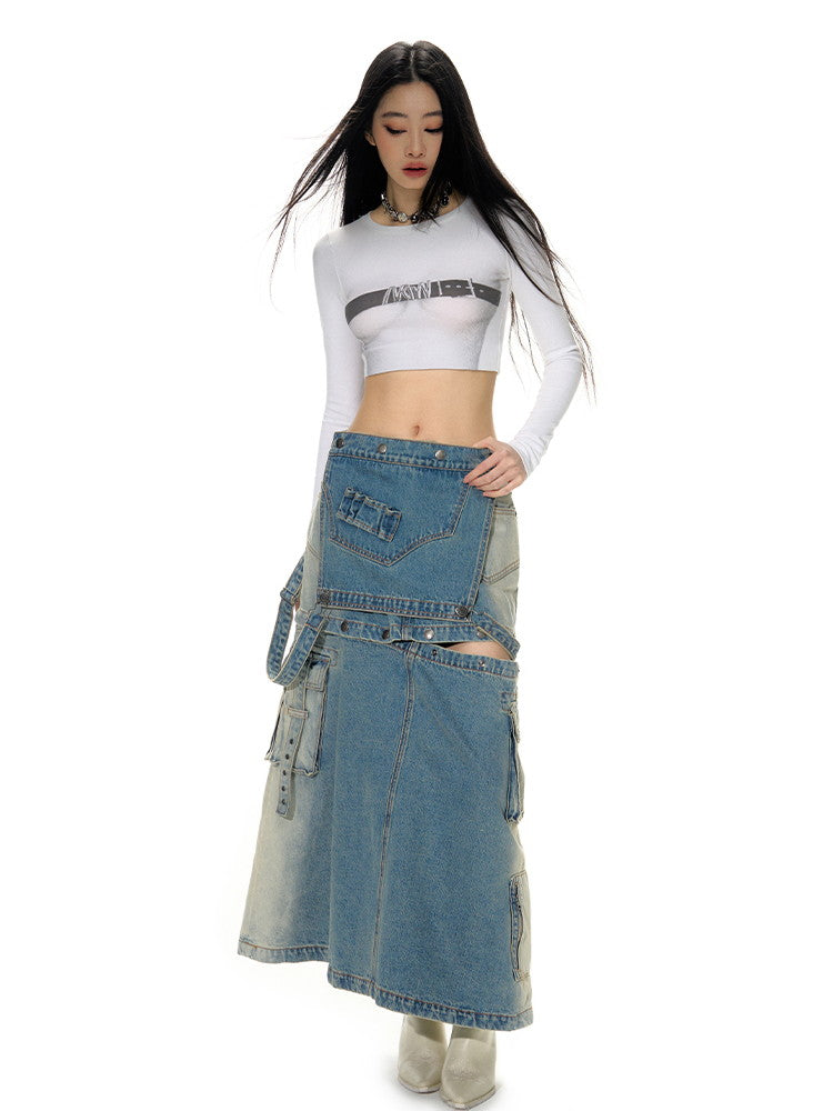 3Way Denim Washed Casual Nichi Skirt