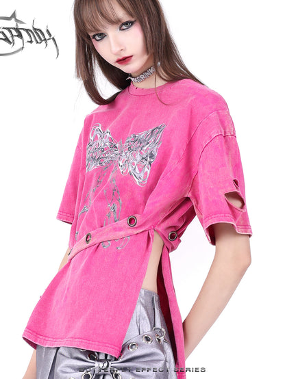 Ribbon Nichi Side-Cut Punk Oversize T-Shirt