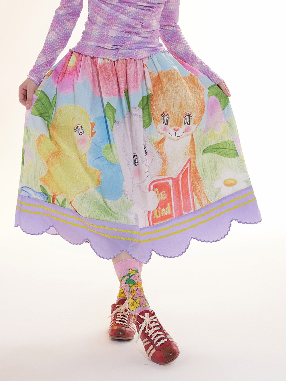 Flowre Character Scallop Watercolor Fancy Flare-Skirt