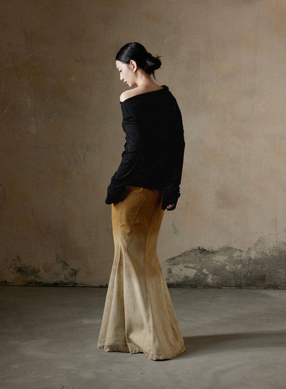 Thin Asymmetry One-Shoulder Soft Mohair-Knit