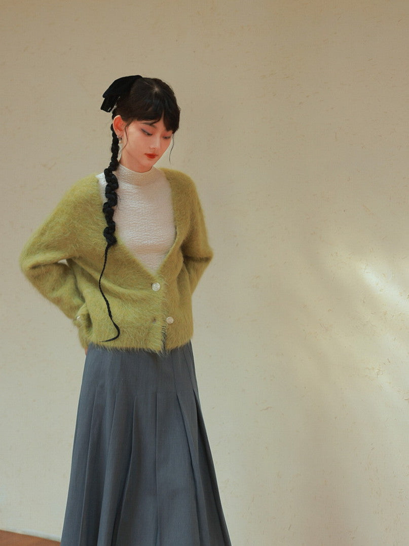 Mohair-Knit Fluffily Classy Middle Cardigan