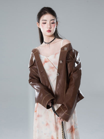 Jacket＆Dress Leather High-End No-Collar Retro Set-Up