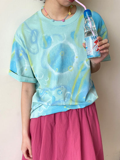 Bubble Refreshing Oversize U-Neck Casual T-Shirt