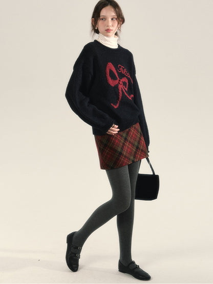 Ribbon Cute Crew-Neck Sweater Knit