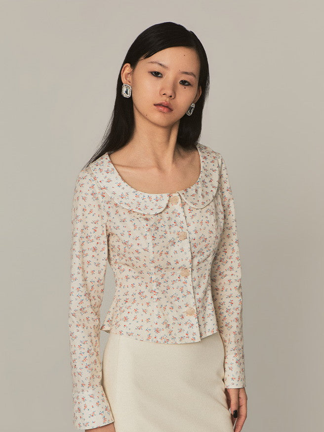 Flower Round-Collar Round-Necl Retro Cute Bouse