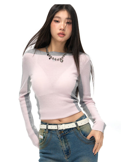 Bi-Color Slim Stretch Casual Knit Cutsew