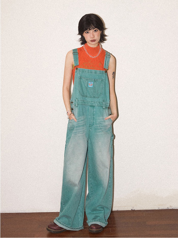 Denim Washed Wide-Pants Casual Overall