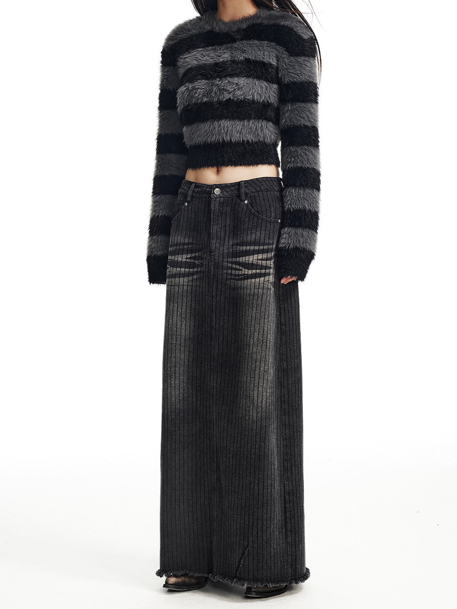 Beard Faded Cut-Off Long Stripe Skirt