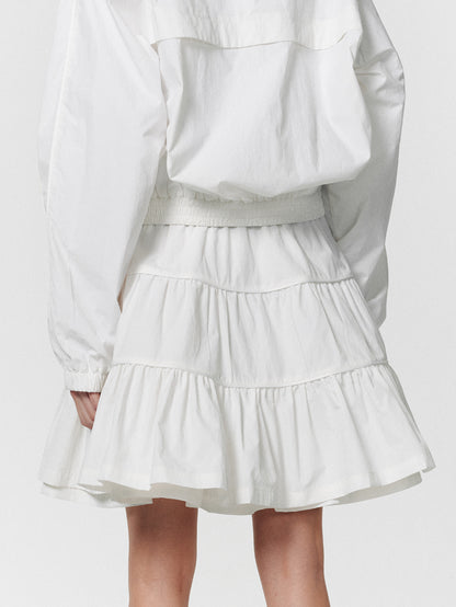 Fluffily Clean Drawstring Wrinkled Casual Tiered-Skirt