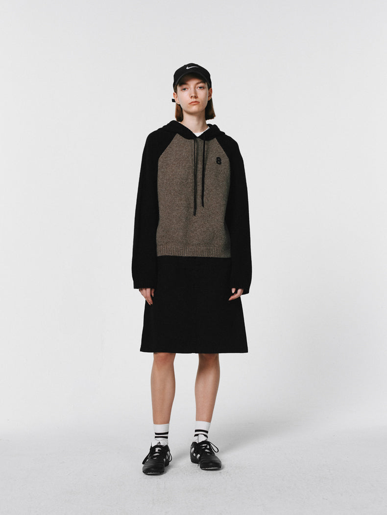 Knit Hoddie Bi-Color Simple Parlka Wool-Tops