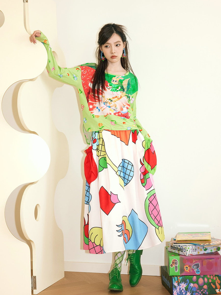 Colorful Nichi Animal Big-Pocket Fancy Flare-Skirt