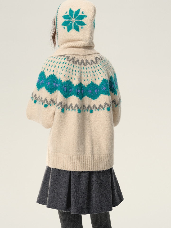 Retro Nordic Soft Hoodie-Muffler Knit