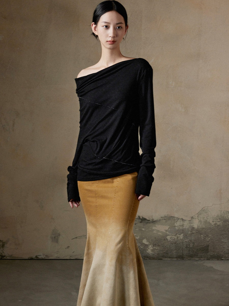 Asymmetry Nichi Long Boat-Neck Plain Knit