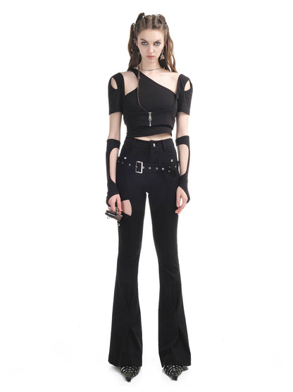 Punk Asymmetry Casual Cropped Tight Tops