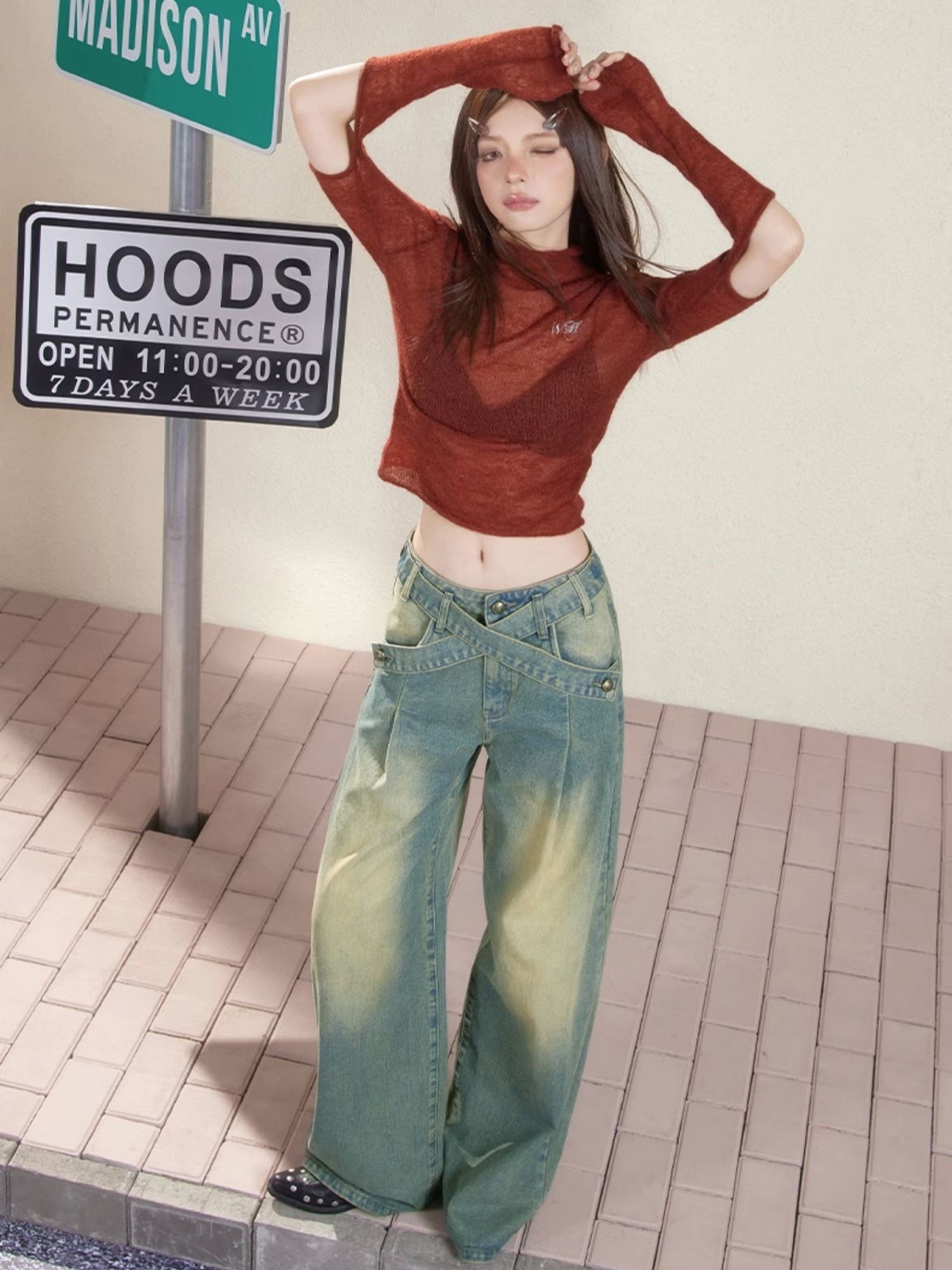 Faded Vintage Straight Loose Denim Wide-Pants