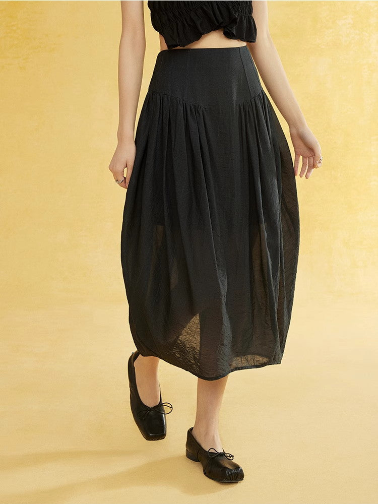 Wrinkled Fluffily Retro Tiered Long-Skirt