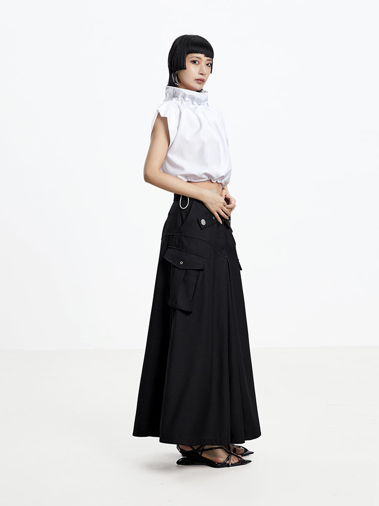 Drawstring Stand-Collar Nichi Modern Cropped Tops