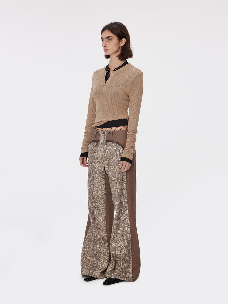 Denim Wide-Leg Casual Patchwork Python Pants