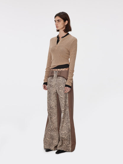 Denim Wide-Leg Casual Patchwork Python Pants