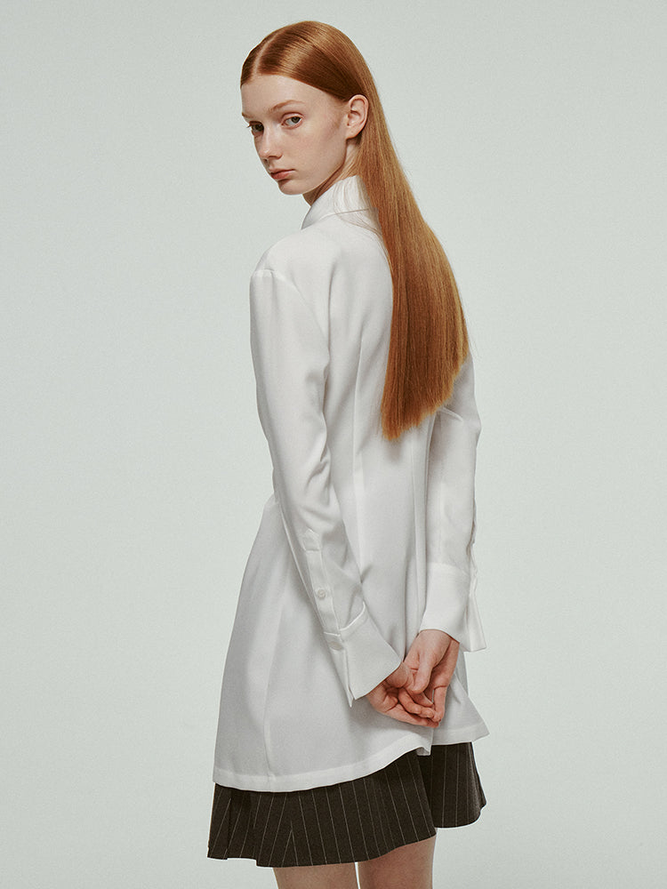 Oversize Long Gather Plain Chic Simple Shirt