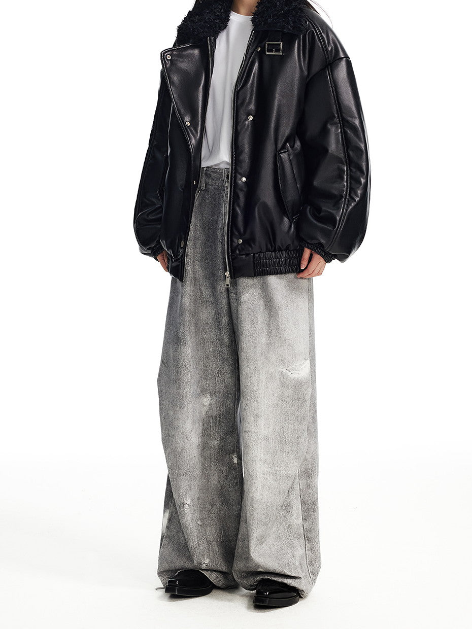 Denim Vintage Crush Pale Loose Damege Wide-Pants