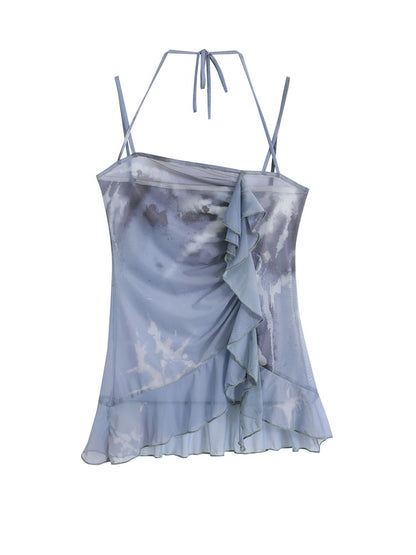 Ciffon Frill Halter-Neck Sheer  Camisole