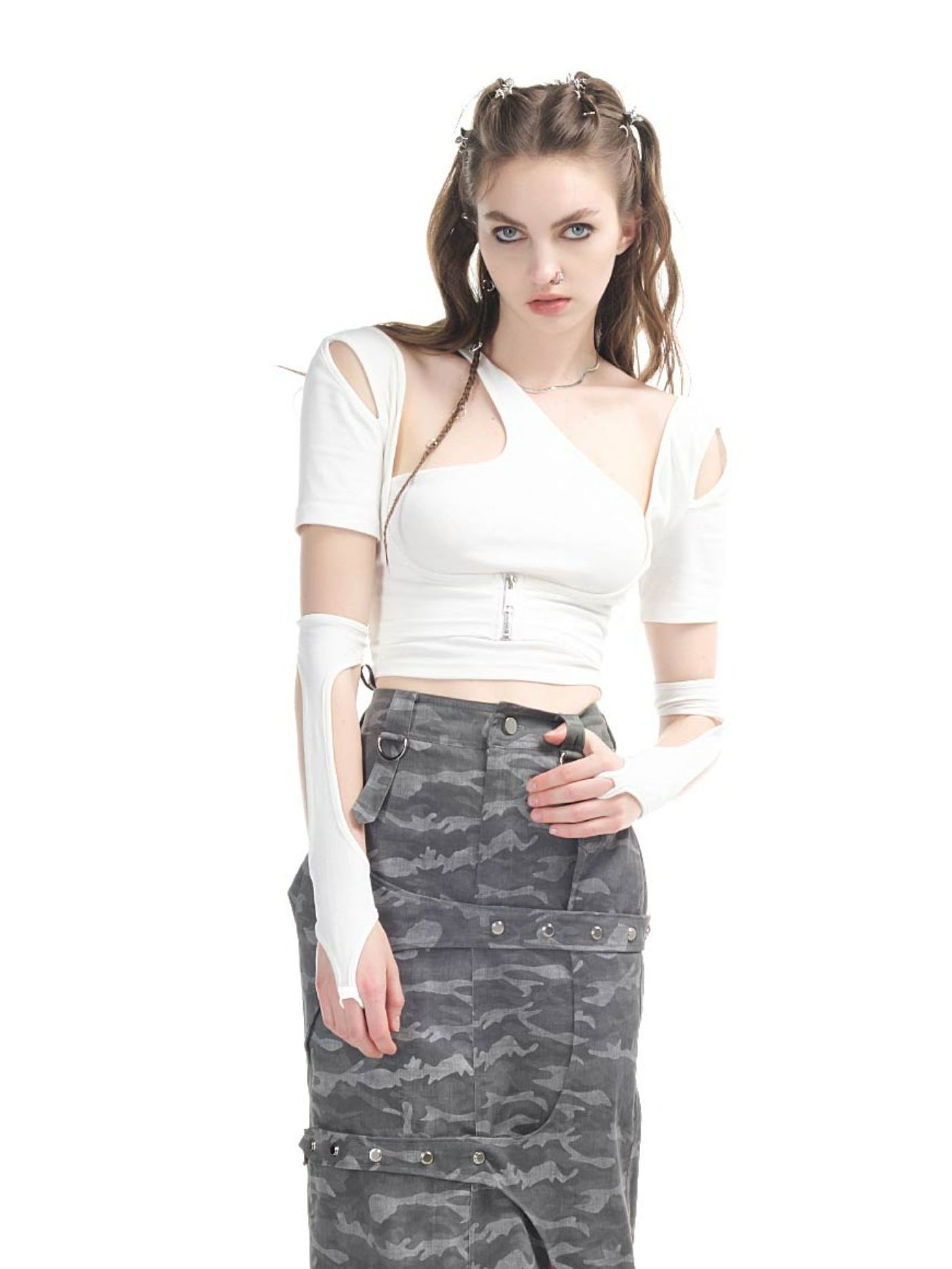 Punk Asymmetry Casual Cropped Tight Tops – ARCANA ARCHIVE