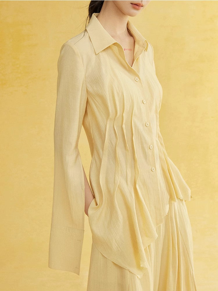 Pleats Wrinkled Natural Curve Shirt