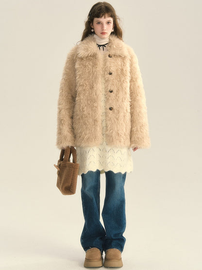 Fluffily Retro Oversize Winter Warm Boa-Jacket