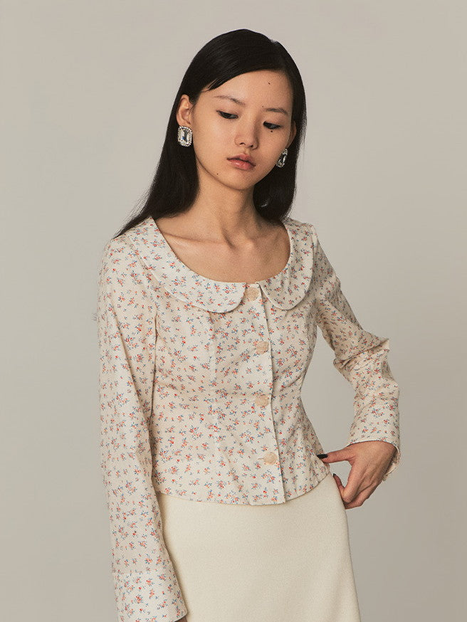 Flower Round-Collar Round-Necl Retro Cute Bouse