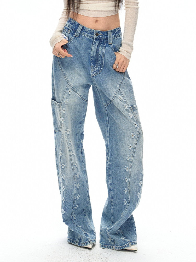 Damage Vintage Wide Loose Casual Denim Pants