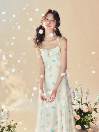 Butterfly Watercolor Camisole Retro Long Dress