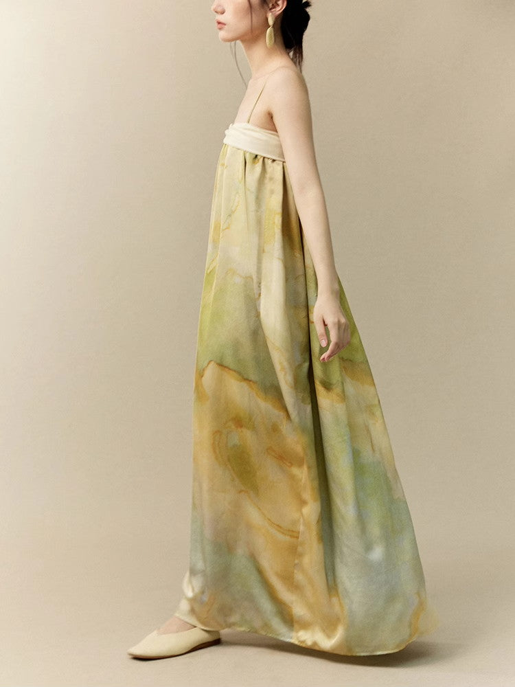 Tie-Dye Marble Camisole Retro Classy Long-Dress