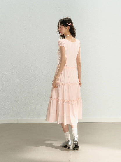 Tiered Ribbon Frill Giryl Long Dress