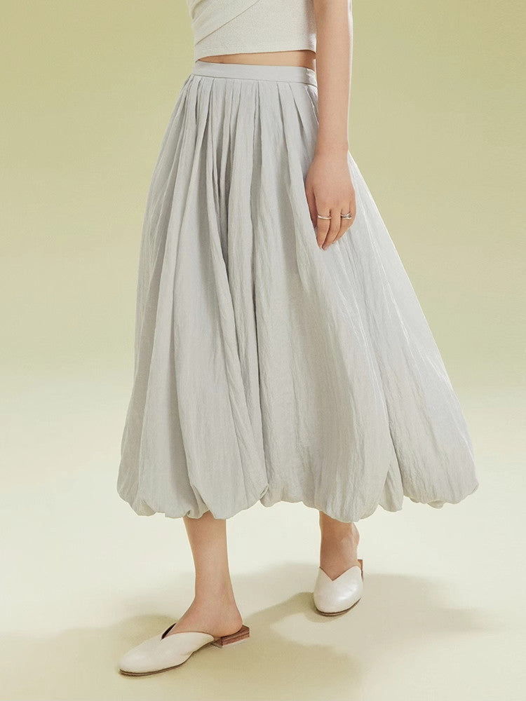 Crumply Wrinkled Balloon Natural Long-Skirt