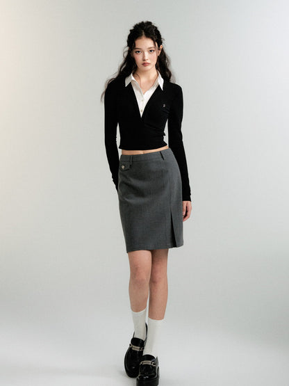 Simple Middle High-Waist Plain Skirt